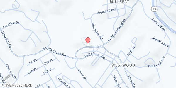 Map showing Westwood Baptist Church at 1820 Hoods Creek Pike, Ashland, KY