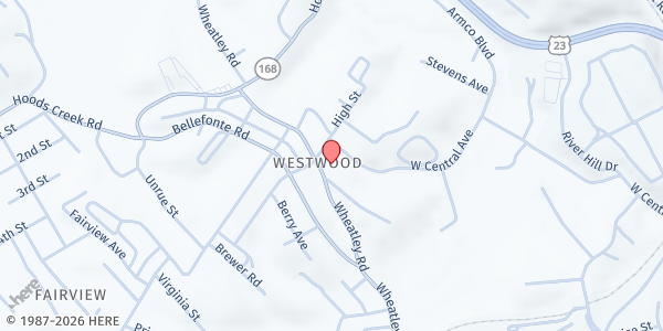 Map showing Westwood Christian Church at 424 Wheatley Rd., Ashland, KY