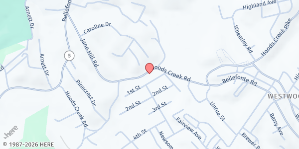 Map showing Westwood United Baptist Church at 2319 Hoods Creek Pike, Ashland, KY