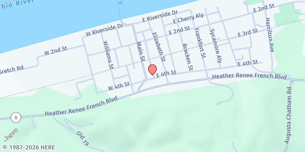 Map showing Augusta Ministerial Food Pantry at 101 E 4th St, Augusta, KY