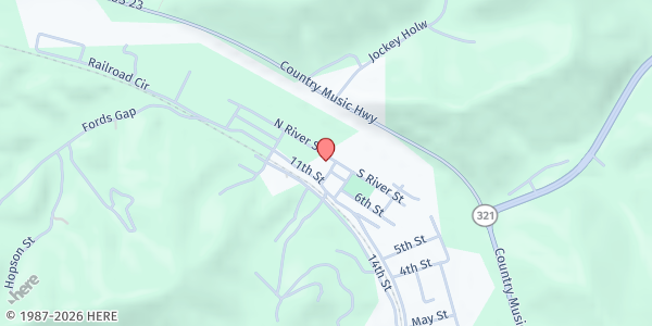 Map showing Auxier Food Pantry at 21 South River Street, Auxier, KY