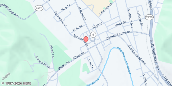 Map showing Christian Life Food Bank at 165 Black St, Barbourville, KY