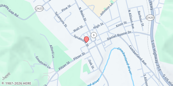 Map showing Christian Life Food Bank Pantry at 165 Black St, Barbourville, KY