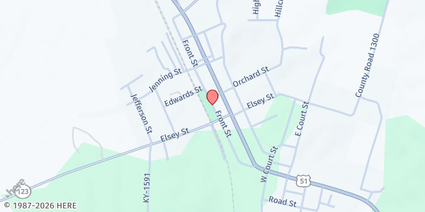 Map showing Carlisle County Food Bank at 300 Front Street, Bardwell, KY