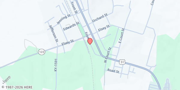 Map showing Carlisle County Food Bank at 261 Front Street, Bardwell, KY