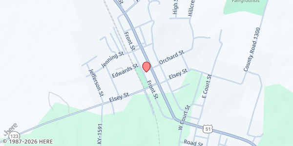 Map showing WKAS Carlisle County Food Bank (FA) at 300 Front Street, Bardwell, KY