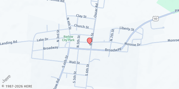 Map showing First Baptist Church Barlow at 135 N 6th St, Barlow, KY
