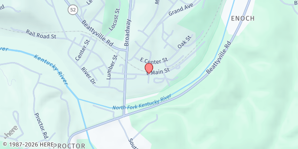 Map showing Helping Hands Lee County at 65 East Main Street, Beattyville, KY