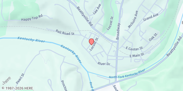 Map showing The Hub CSFP at 48 Center St, Beattyville, KY