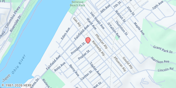 Map showing First Baptist Church of Bellevue at 332 Prospect St, Bellevue, KY