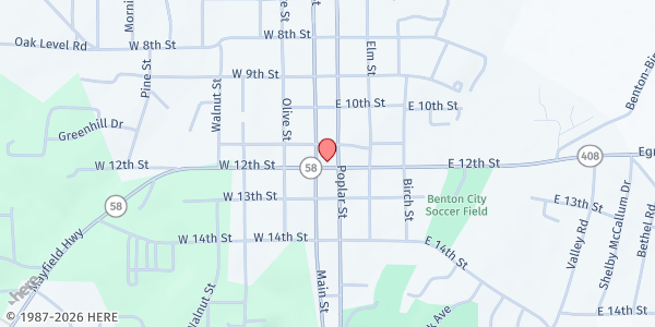 Map showing Central Church of Christ at 1204 Main St, Benton, KY