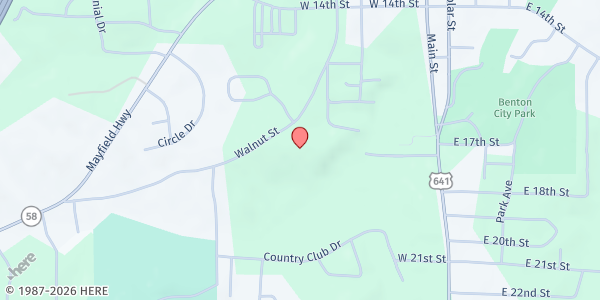 Map showing Walnut Street Baptist Church at 1607 Walnut Street, Benton, KY