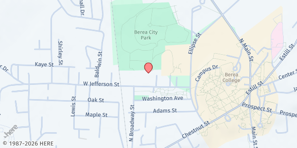 Map showing Berea Seniors CSFP Distribution Site at 214 W Jefferson Street, Berea, KY