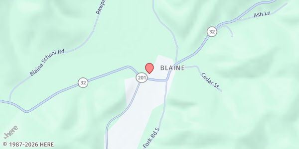 Map showing God's Hands Ministry at 17738 Hwy. 32, Blaine, KY