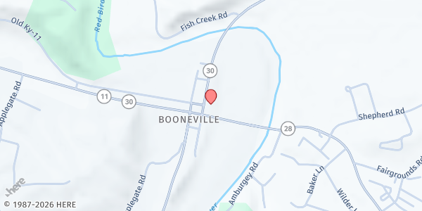Map showing Booneville United Methodist Church at 66 Mulberry St, Booneville, KY