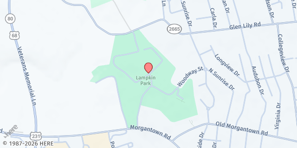 Map showing Lampkin Park Commodities Distribution at SOKY Fair, Glen Lily Road, Bowling Green, KY