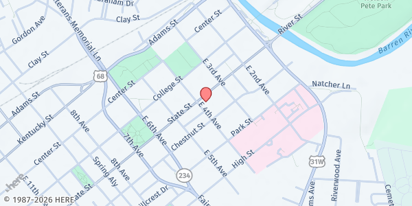 Map showing State Street Baptist Church at 340 State Street, Bowling Green, KY