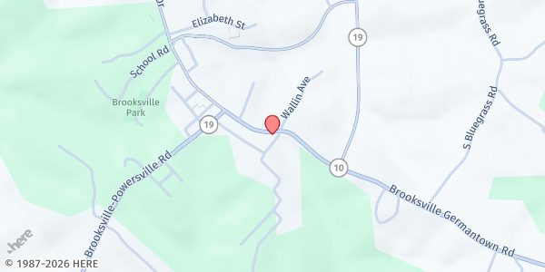 Map showing Brooksville Baptist Church at 136 E. Miami St., Brooksville, KY