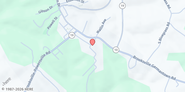 Map showing Catholic Charities of Covington: Bracken County at 122 Garrett St, Brooksville, KY
