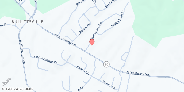 Map showing Hebron Church of Christ at 2966 Damascus Road, Bullittsville, KY