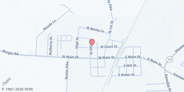 Map showing Burgin Church of God Pantry at 325 W Court St, Burgin, KY