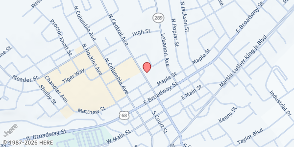 Map showing Campbellsville Baptist Church at 420 N Central Ave, Campbellsville, KY