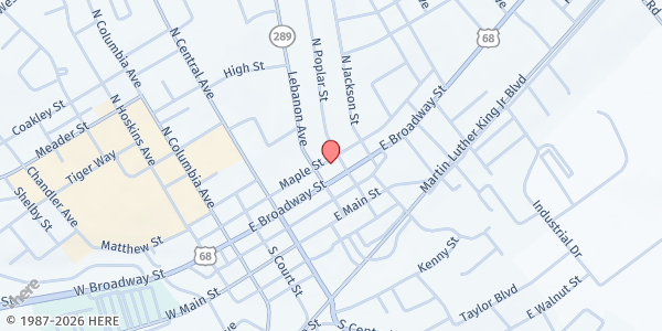 Map showing Campbellsville Christian Church at 302 Lebanon Avenue, Campbellsville, KY