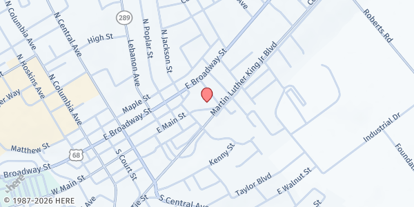 Map showing Green River Ministries Center at 55 Clem Haskins Boulevard, Campbellsville, KY