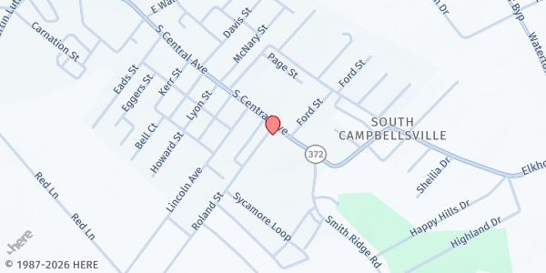 Map showing St. Andrew United Methodist Church at 1001 South Central Avenue, Campbellsville, KY
