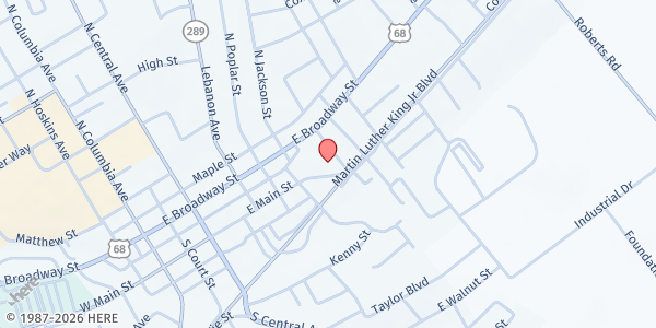 Map showing Taylor Co. Ministerial Association at 55 Clem Haskins Boulevard, Campbellsville, KY