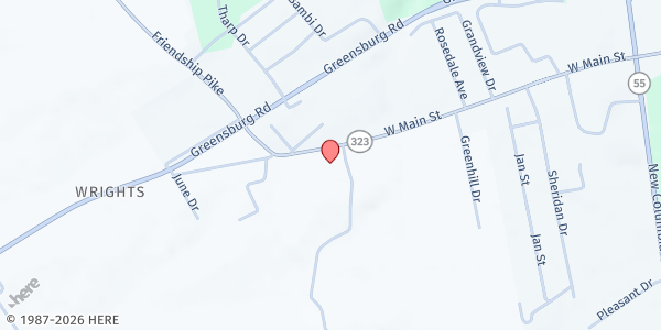 Map showing Woodlawn Christian Church at 831 West Main Street, Campbellsville, KY