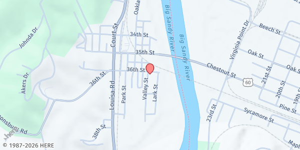 Map showing Seed Harvest Ministry at 105 36th St, Catlettsburg, KY