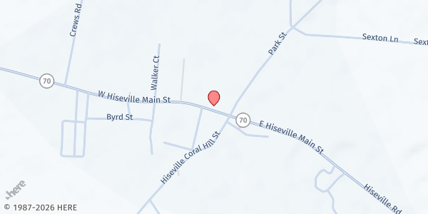 Map showing Hiseville Christian Church at 70 W Hiseville Main St, Cave City, KY