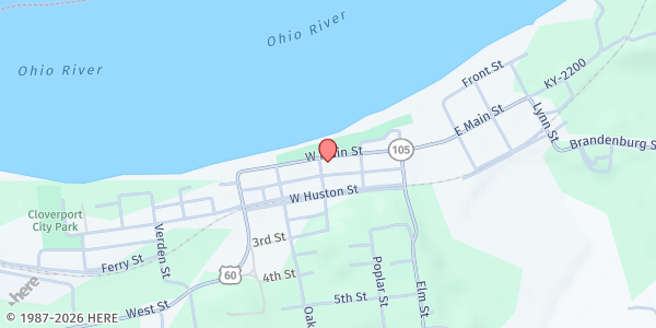 Map showing Cloverport Baptist Church at 314 W Main St, Cloverport, KY