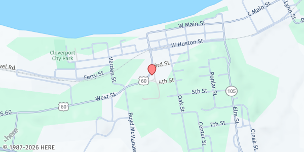 Map showing Cloverport Community Church at 211 West St, Cloverport, KY