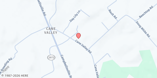 Map showing Cane Valley Christian Church at 2250 Cane Valley Rd, Columbia, KY