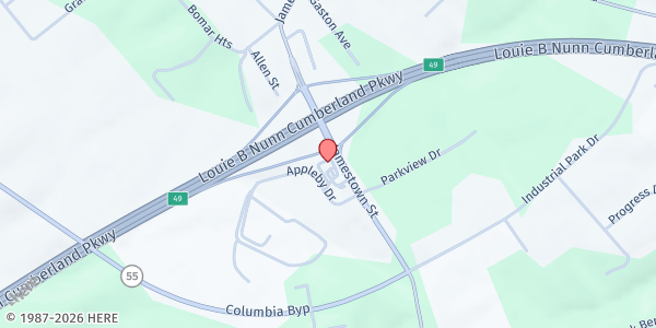 Map showing Church of the Nazarene at 1200 Jamestown St, Columbia, KY