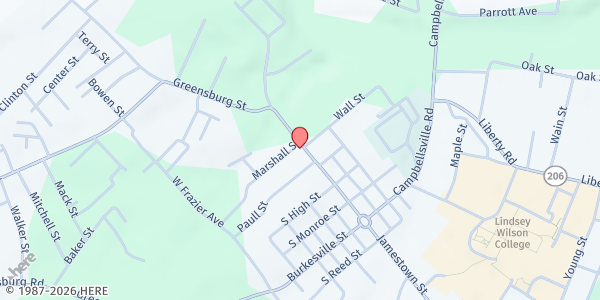 Map showing JOY Ministries at 411 Greensburg St., Columbia, KY