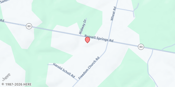 Map showing The Garden Church at 7723 Russell Springs, Columbia, KY