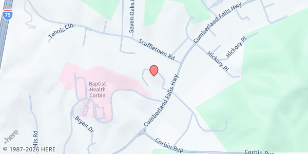 Map showing Grace on the Hill Food Pantry at 1632 Cumberland Falls Highway, Corbin, KY