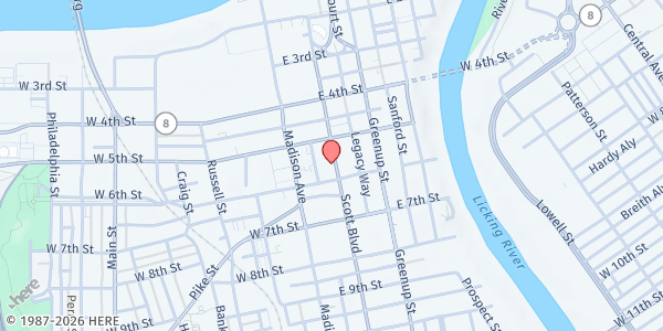 Map showing North Kentucky Welfare Rights Organization - Food Distribution Center at Comm Center, Covington, KY