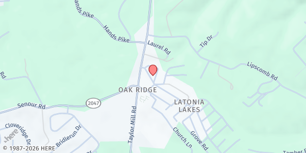 Map showing Oak Ridge Baptist Church at 6036 Clubhouse Drive, Covington, KY
