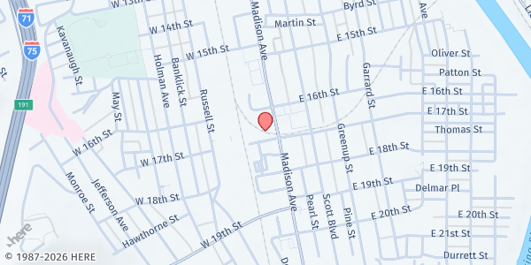 Map showing Parish Kitchen at 1651 Madison Ave., Covington, KY