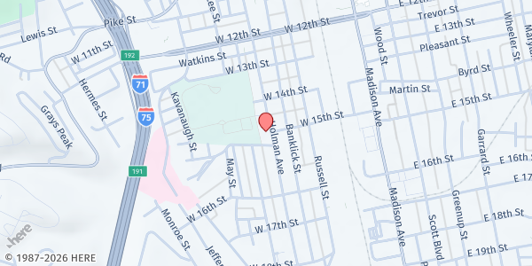 Map showing South Side Baptist Church at 1501 Holman Avenue, Covington, KY
