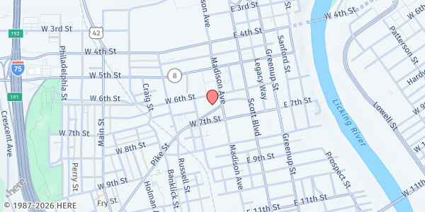 Map showing The Disabilities Coalition Of Northern Kentucky Inc. - Food Distribution Center at 16 W Pike St, Covington, KY