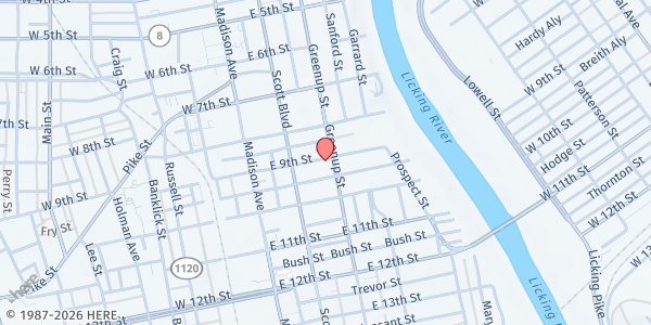 Map showing True Holiness Covenant of Peace at 903 Greenup St., Covington, KY