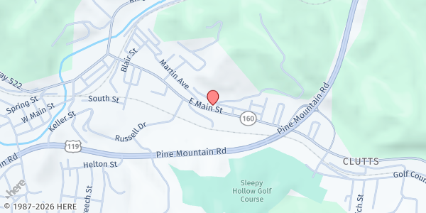 Map showing Loaves and Fishes Ministry at 1417 E. Main Street, Cumberland, KY