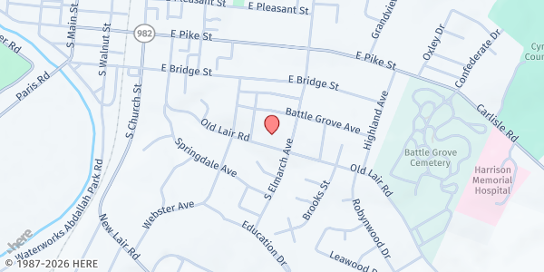 Map showing Harrison Co Senior Center at 216 Old Lair Rd, Cynthiana, KY