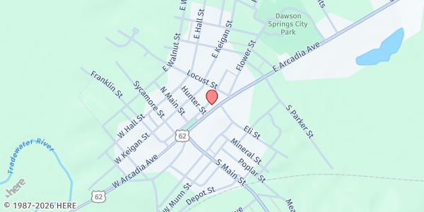 Map showing DAWSON SPRINGS FOOD BANK at 206 E Railroad Ave, Dawson Springs, KY