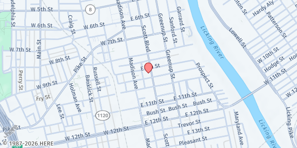 Map showing COVUNITY Fridge - Eastside at 909 Scott Street, Eastside, KY